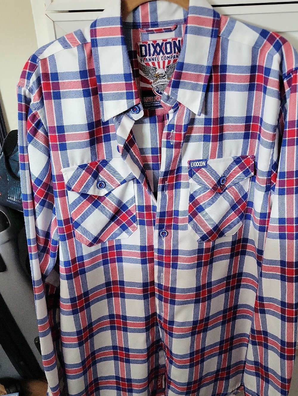 DIXXON White, Red & Blue Plaid Casual Button-Down Shirt